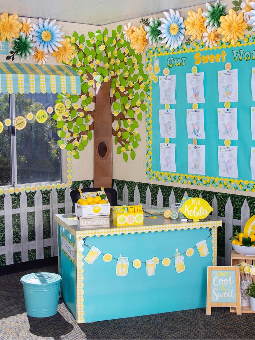 Aqua & Yellow Lemonade Stand Party Backdrop Kit - Teacher Created Resources